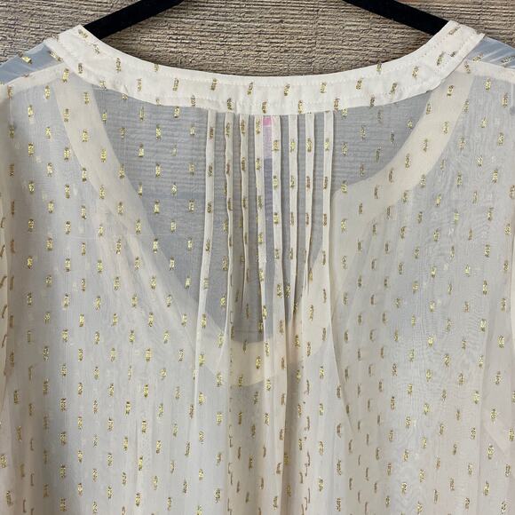 Plenty by Tracy Reese Semi Sheer Long Sleeve Gold Embroidered Top Size Large - Picture 7 of 8